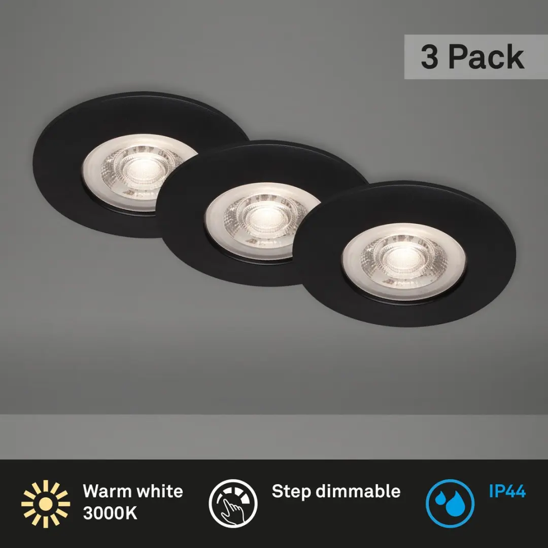 Briloner LED Inbouwspots 4,9W Ø9cm - 3 Stuks - Zwart - IP44