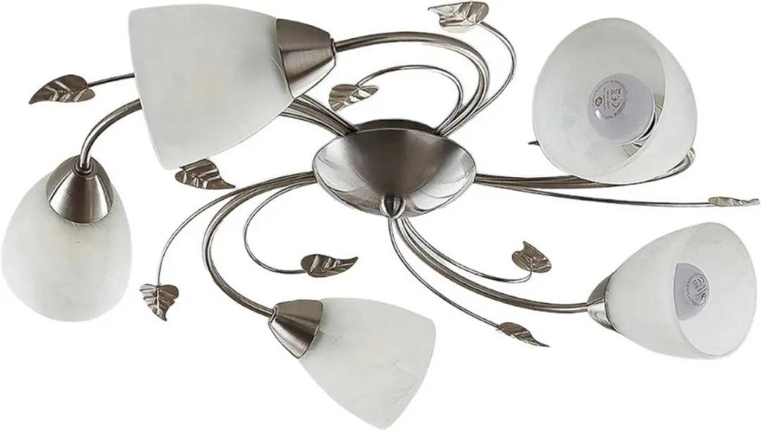 Lindby Plafondlamp 5-Lichts Metaal Glas - Ø60cm - Nikkel/Wit