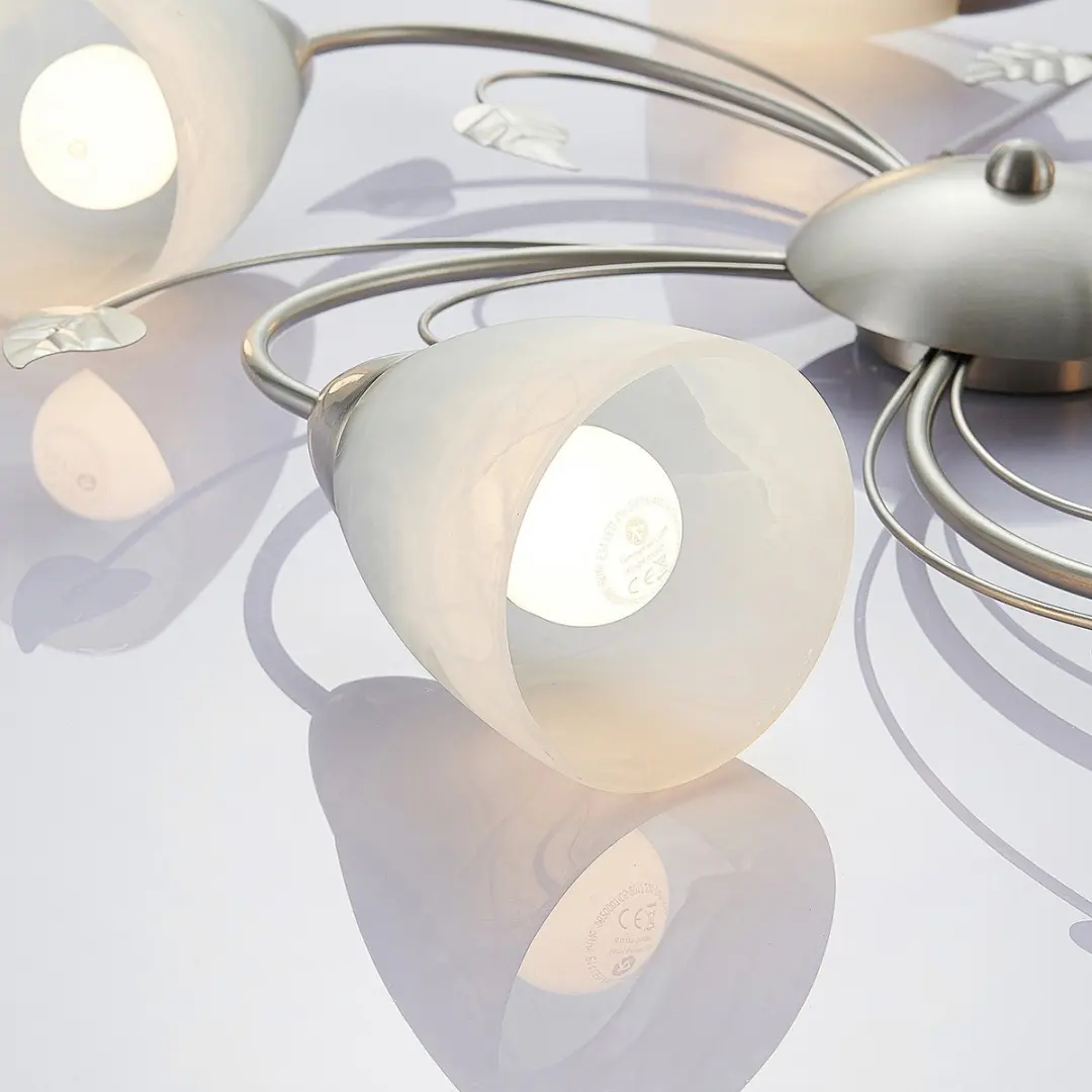 Lindby Plafondlamp 5-Lichts Metaal Glas - Ø60cm - Nikkel/Wit