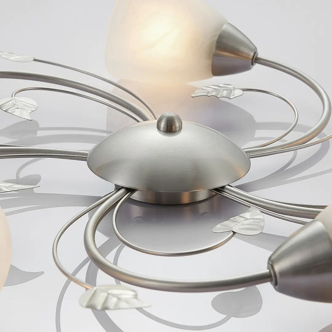 Lindby Plafondlamp 5-Lichts Metaal Glas - Ø60cm - Nikkel/Wit