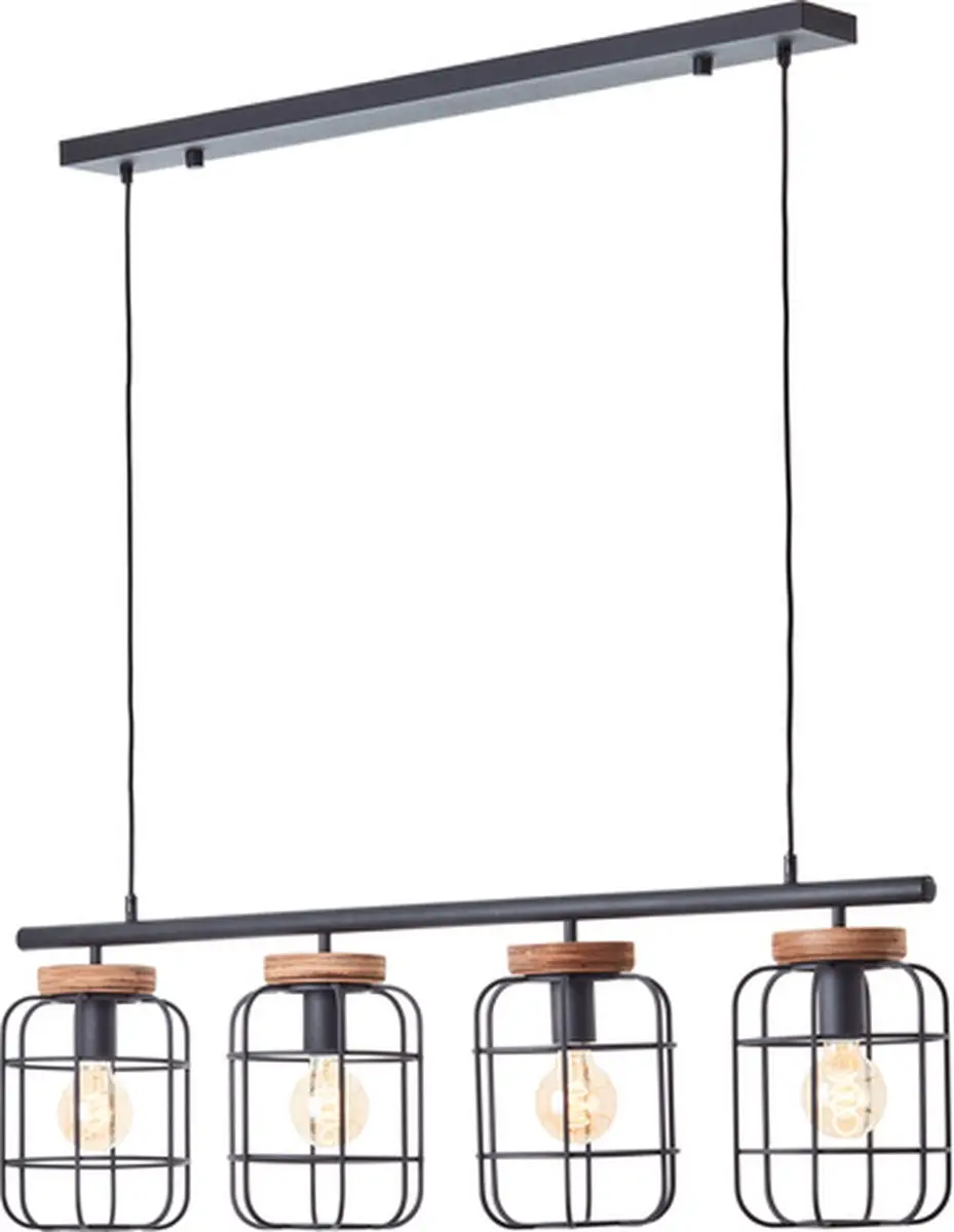 Brilliant Gwen Hanglamp E27 - 4x60W - Zwart/Hout