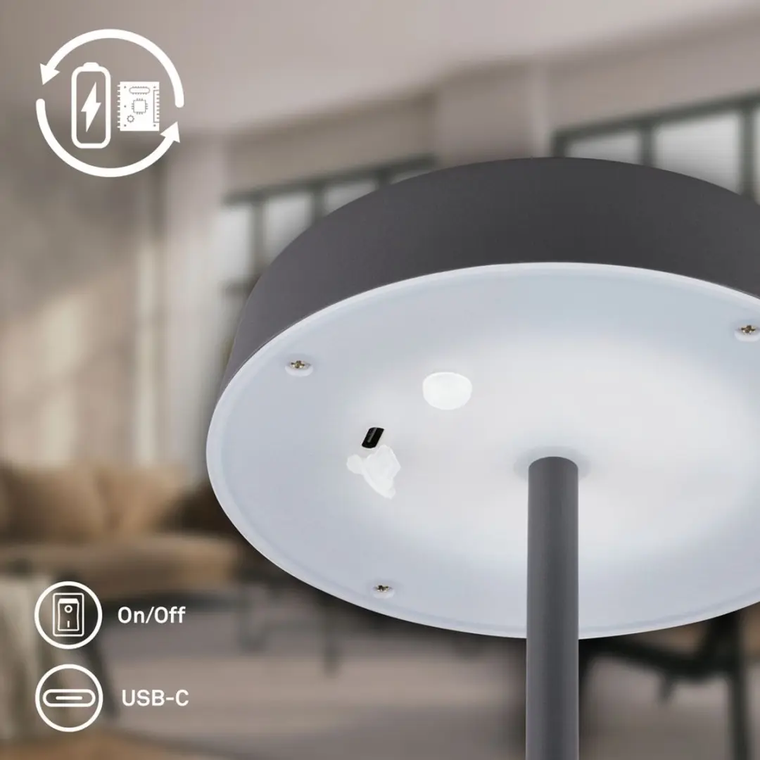 Briloner Pala Oplaadbare Tafellamp - 3W Warm Wit - Antraciet