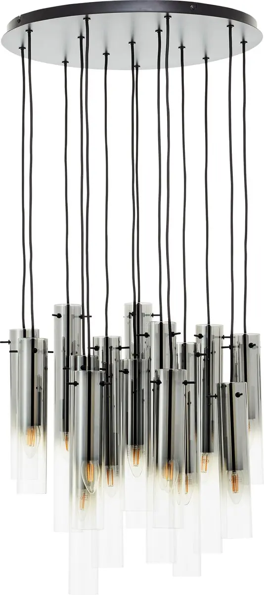 Brilliant Glasini Hanglamp 14x C35 E14 - 25W - Mat zwart/gerookt glas