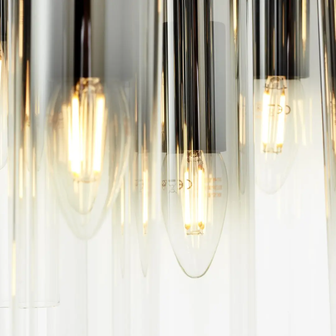 Brilliant Glasini Hanglamp 14x C35 E14 - 25W - Mat zwart/gerookt glas