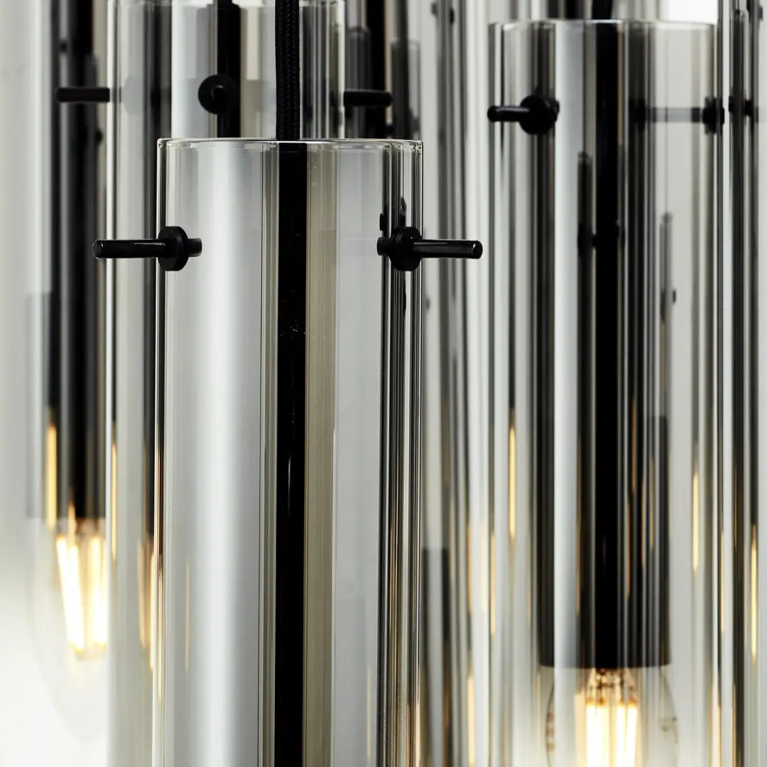 Brilliant Glasini Hanglamp 14x C35 E14 - 25W - Mat zwart/gerookt glas