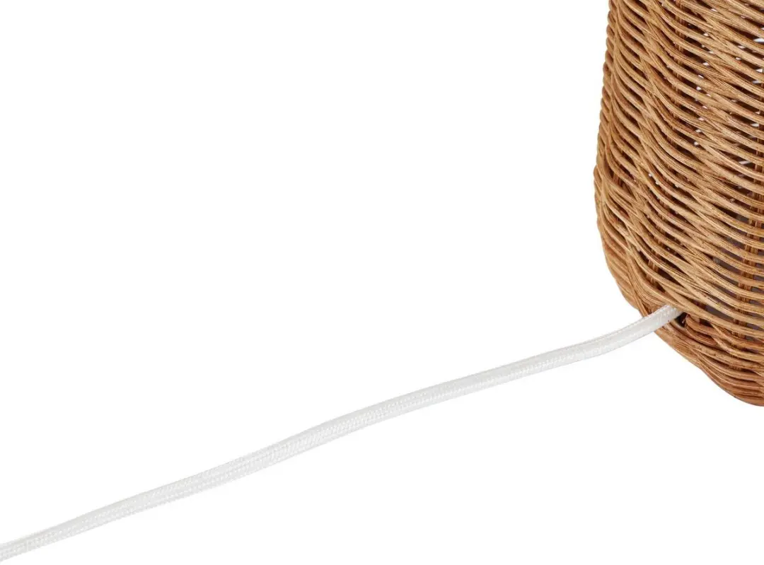 Lindby Tafellamp Rotan Textiel - 1 Lichtpunt - Ø35cm - Wit/Licht Hout