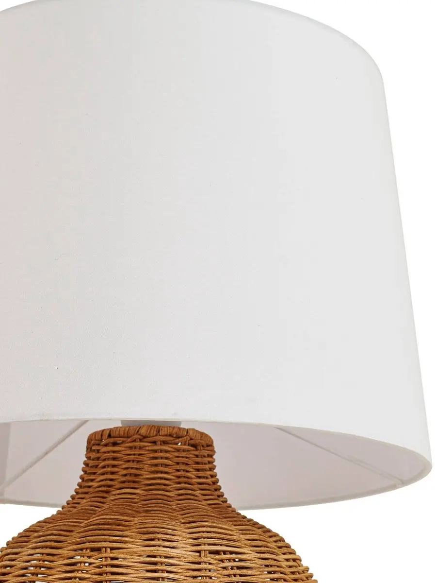 Lindby Tafellamp Rotan Textiel - 1 Lichtpunt - Ø35cm - Wit/Licht Hout