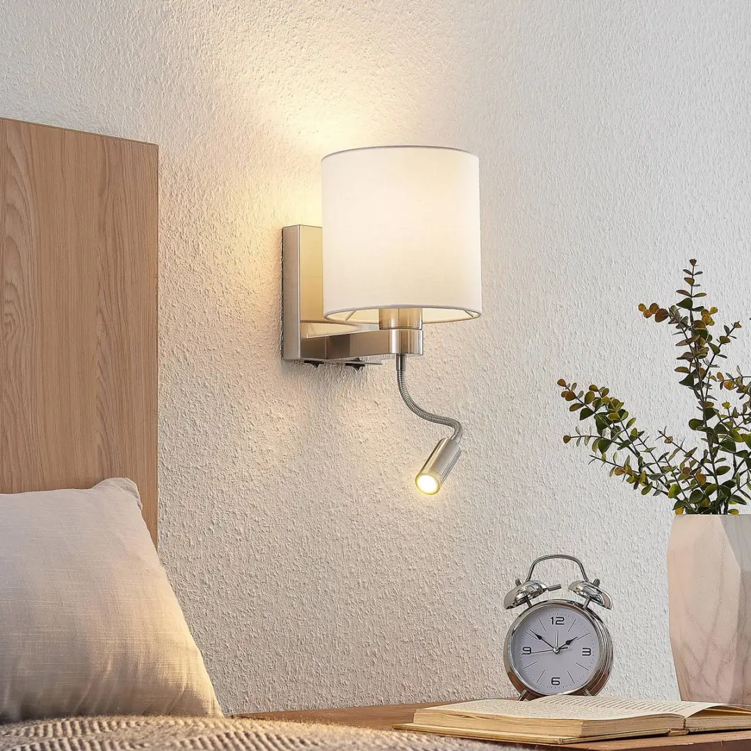 Lucande Wandlamp 1 Licht 60W - Nikkel/Wit