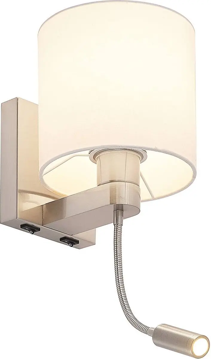 Lucande Wandlamp 1 Licht 60W - Nikkel/Wit