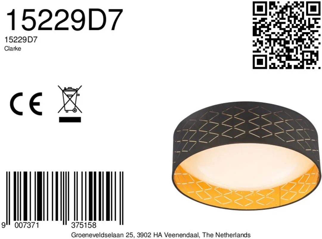 Globo Clarke Plafondlamp LED - Ø40cm - Zwart - afbeelding 6 van 6