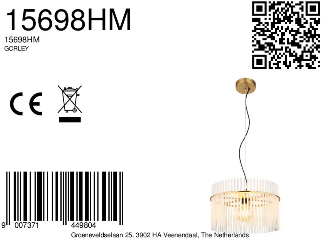 Globo Gorley Hanglamp - Ø40cm - Goud - E27 - afbeelding 6 van 6