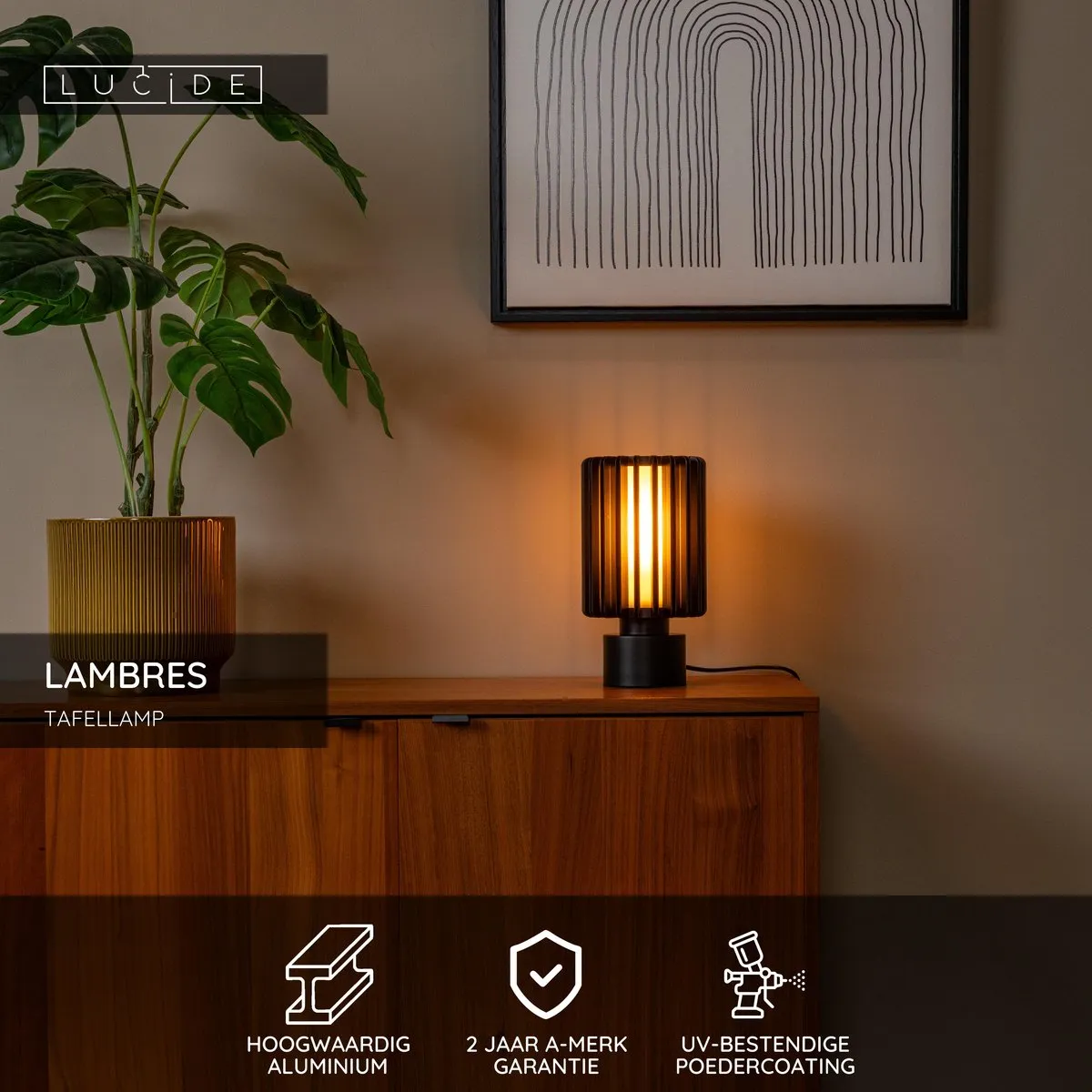 Lucide Lambres Tafellamp Ø15cm - 1xE27 - Zwart
