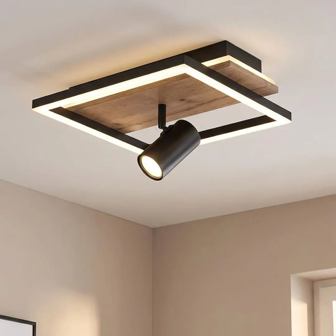 Globo Plafondlamp Spot Tegenlicht Houten 32x27x15cm - Bruin