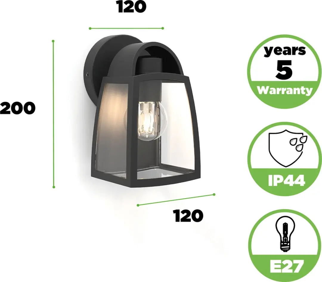 Lutec Kelsey Wandlamp E27 Mat Zwart - IP44