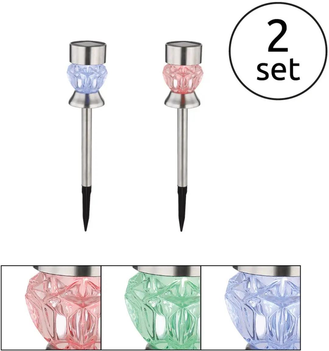 Globo Solarlamp Tuindecoratie RGB 35cm - Zwart - Set van 2
