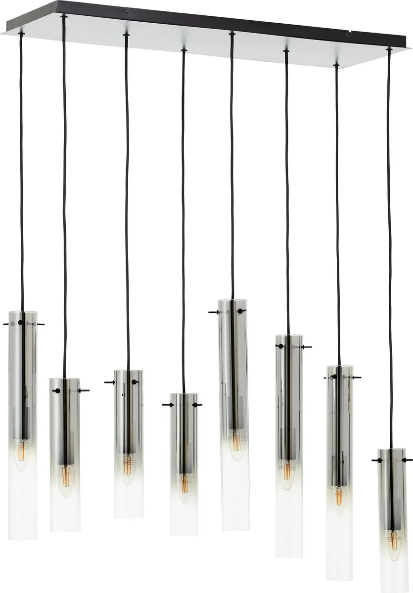 Brilliant Lamp Glasini Hanglamp 8x C35 E14 25W - Mat zwart/gerookt