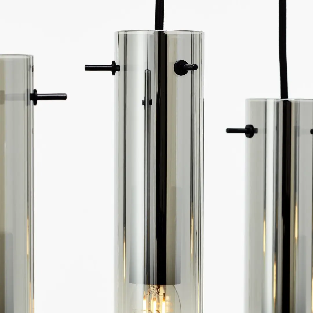 Brilliant Lamp Glasini Hanglamp 8x C35 E14 25W - Mat zwart/gerookt