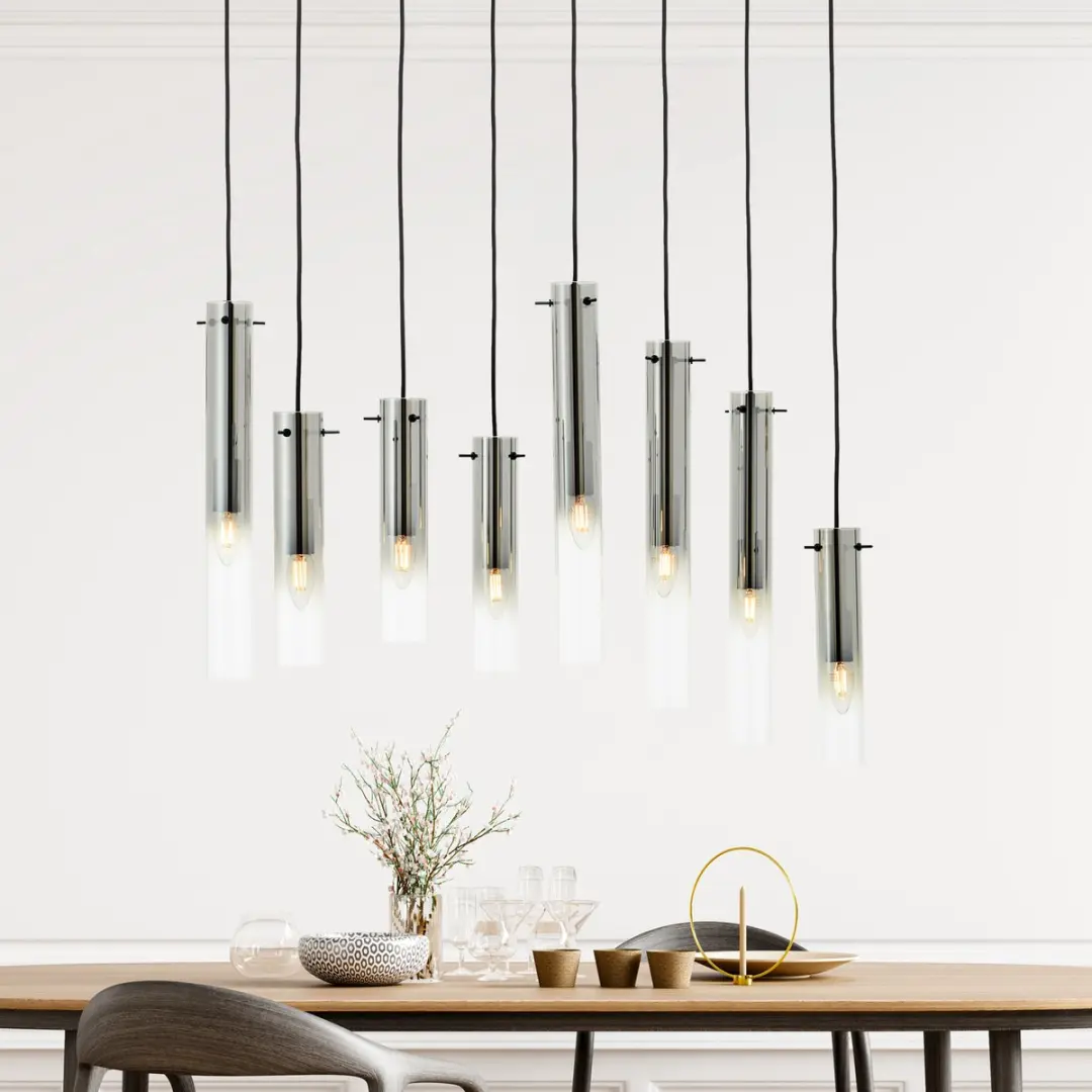 Brilliant Lamp Glasini Hanglamp 8x C35 E14 25W - Mat zwart/gerookt