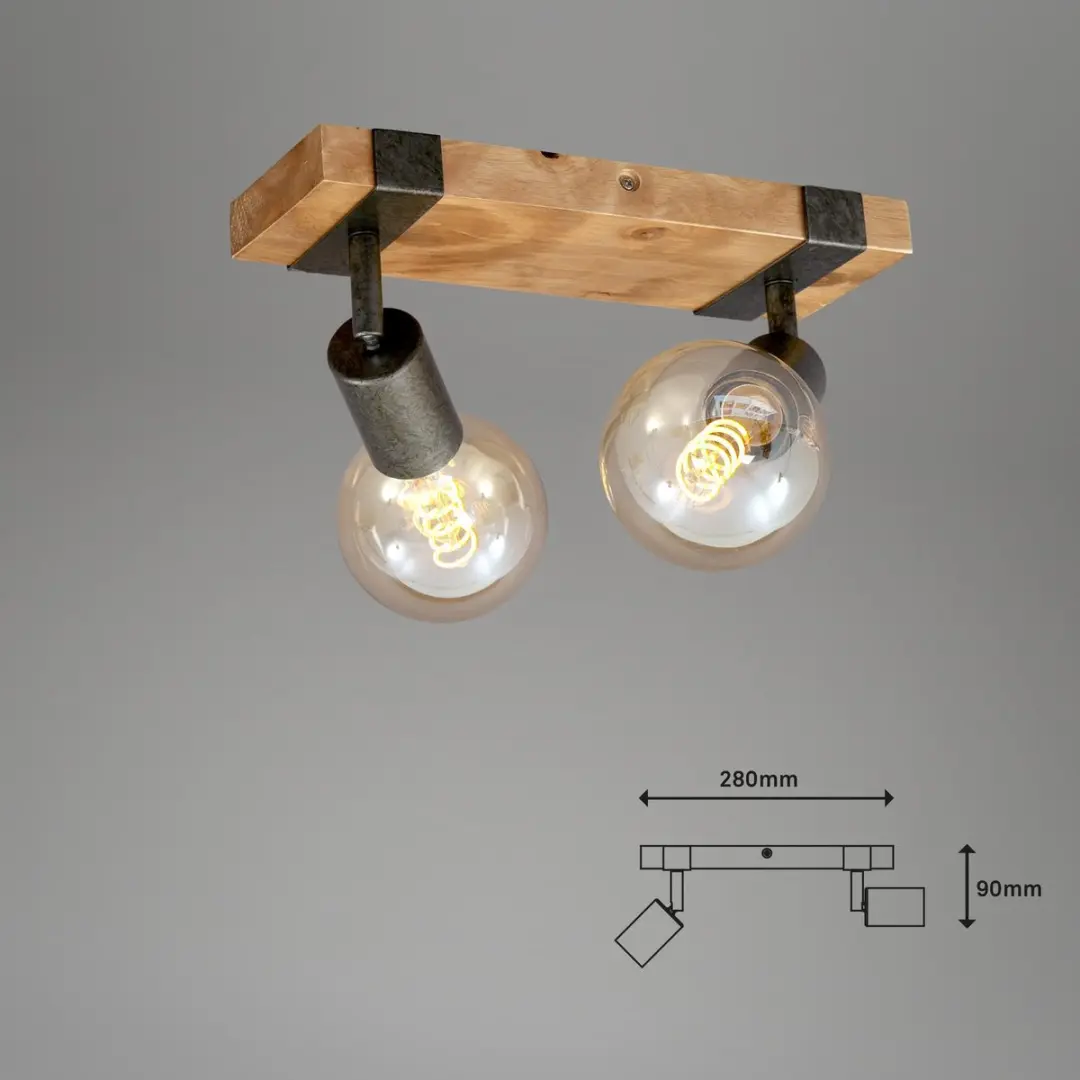 Briloner Wood Basic Plafondlamp 2xE27 - Hout/Zwart