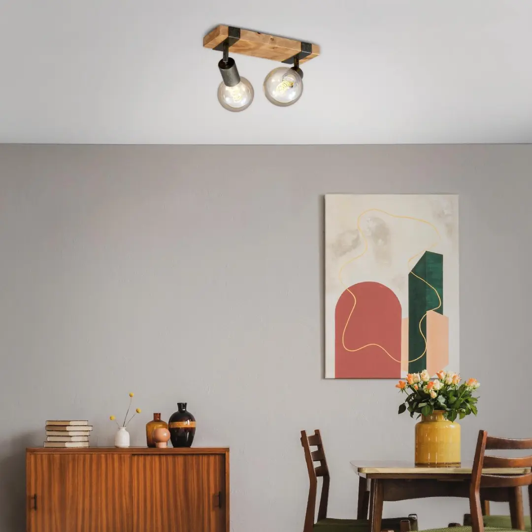 Briloner Wood Basic Plafondlamp 2xE27 - Hout/Zwart