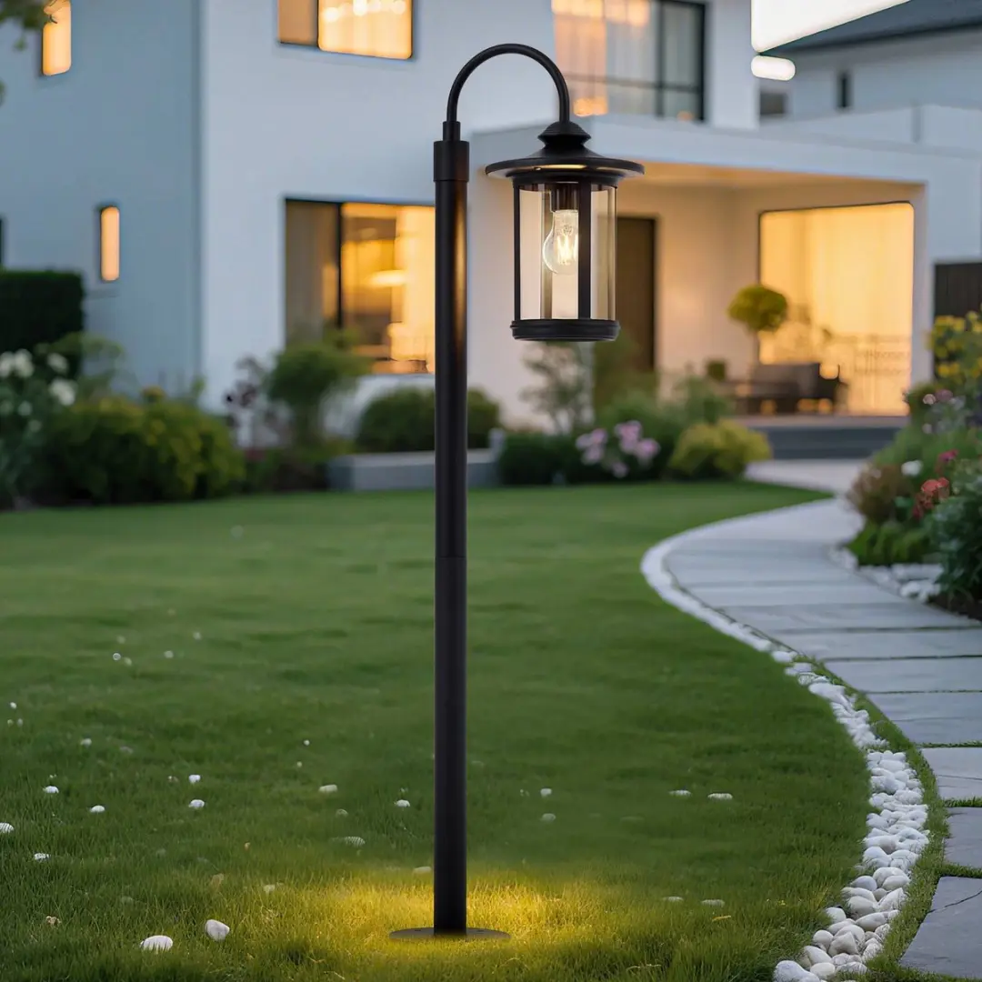 Lindby Tuinpadverlichting Aluminium Glas E27 - 109cm - Zwart/Transparant
