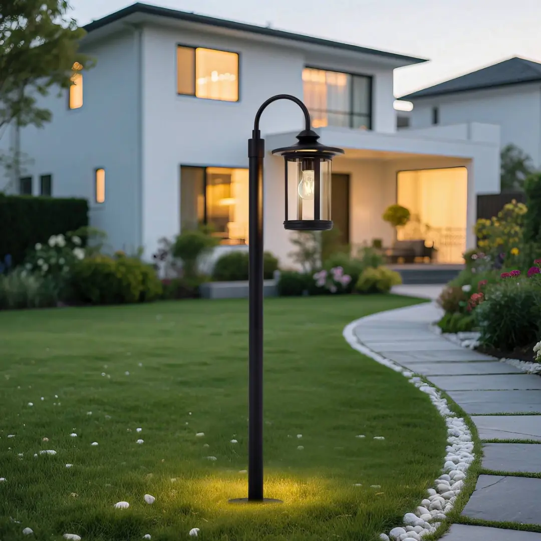 Lindby Tuinpadverlichting Aluminium Glas E27 - 109cm - Zwart/Transparant