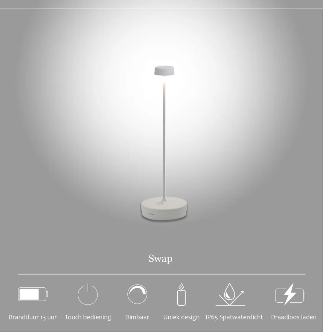 Zafferano Swap Oplaadbare LED Tafellamp Wit - IP65 - 2700K