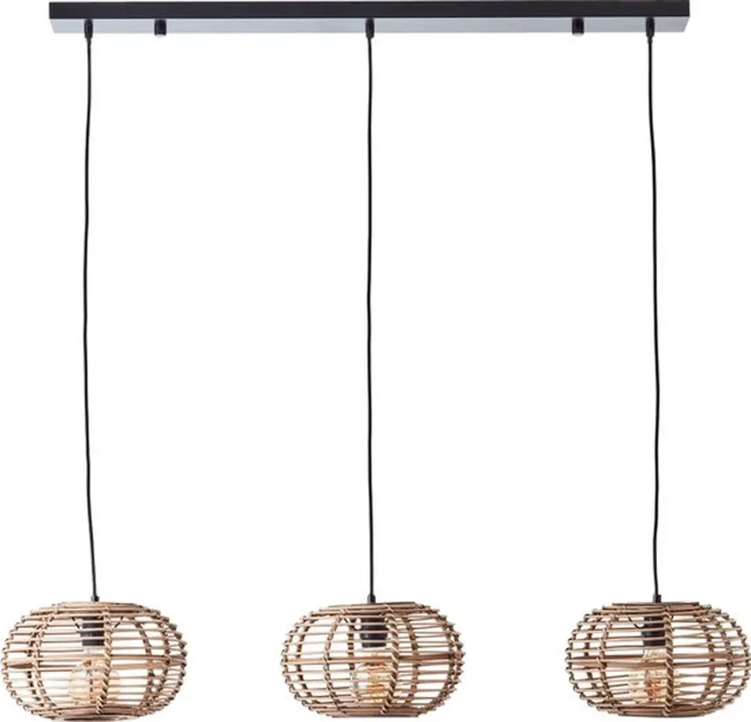 Brilliant Woodball Hanglamp E27 - 3x40W - Zwart/Rotan - afbeelding 6 van 6