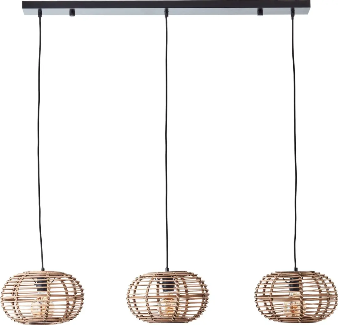 Brilliant Woodball Hanglamp E27 - 3x40W - Zwart/Rotan