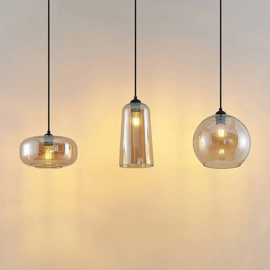 Lucande Hanglamp 3-Lichts Metaal Glas - Zwart/Amber