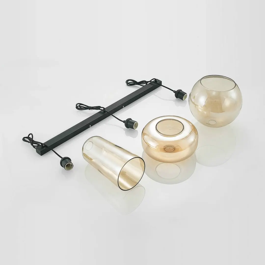 Lucande Hanglamp 3-Lichts Metaal Glas - Zwart/Amber
