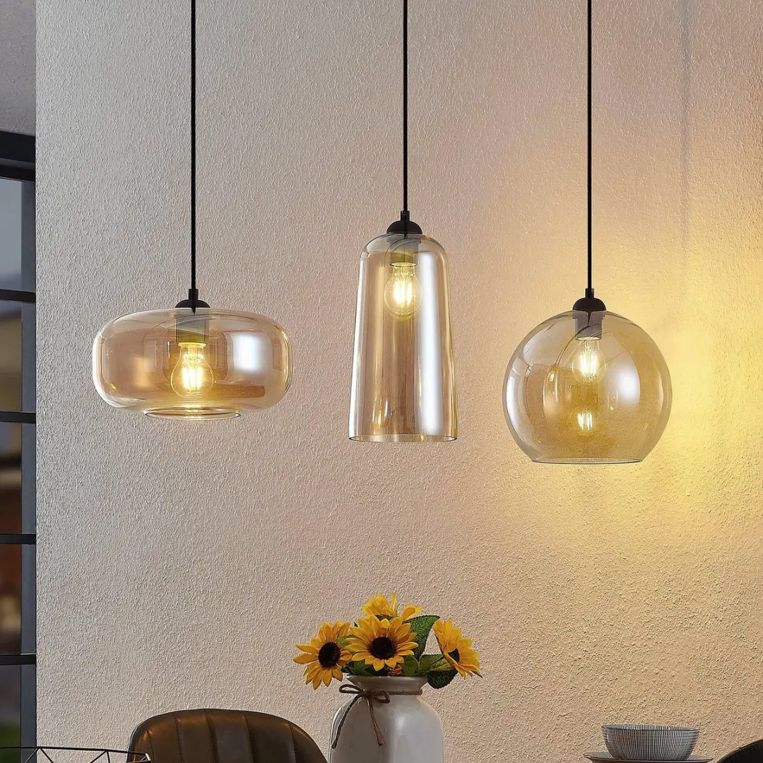 Lucande Hanglamp 3-Lichts Metaal Glas - Zwart/Amber
