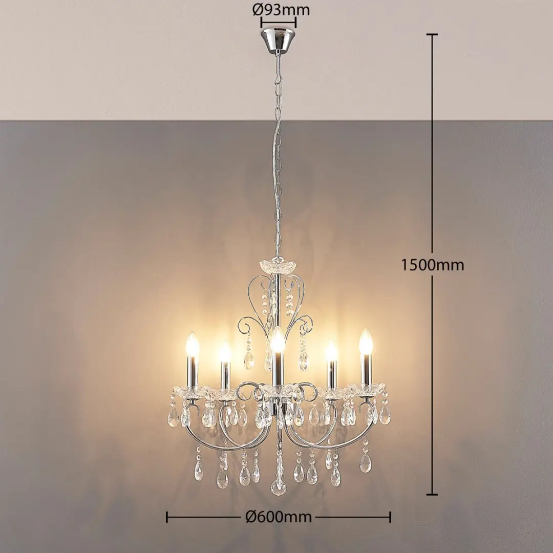 Lucande Kroonluchter 5-Lichts Metaal K9 Kristal 60cm - Chroom