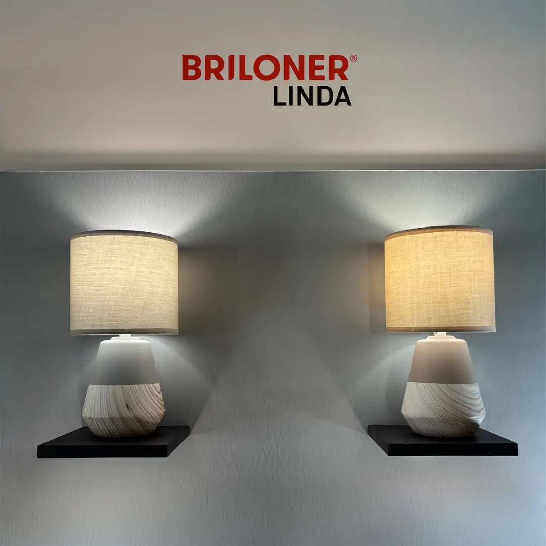 Briloner Linda Tafellamp - Beige/Hout Ø18x34cm