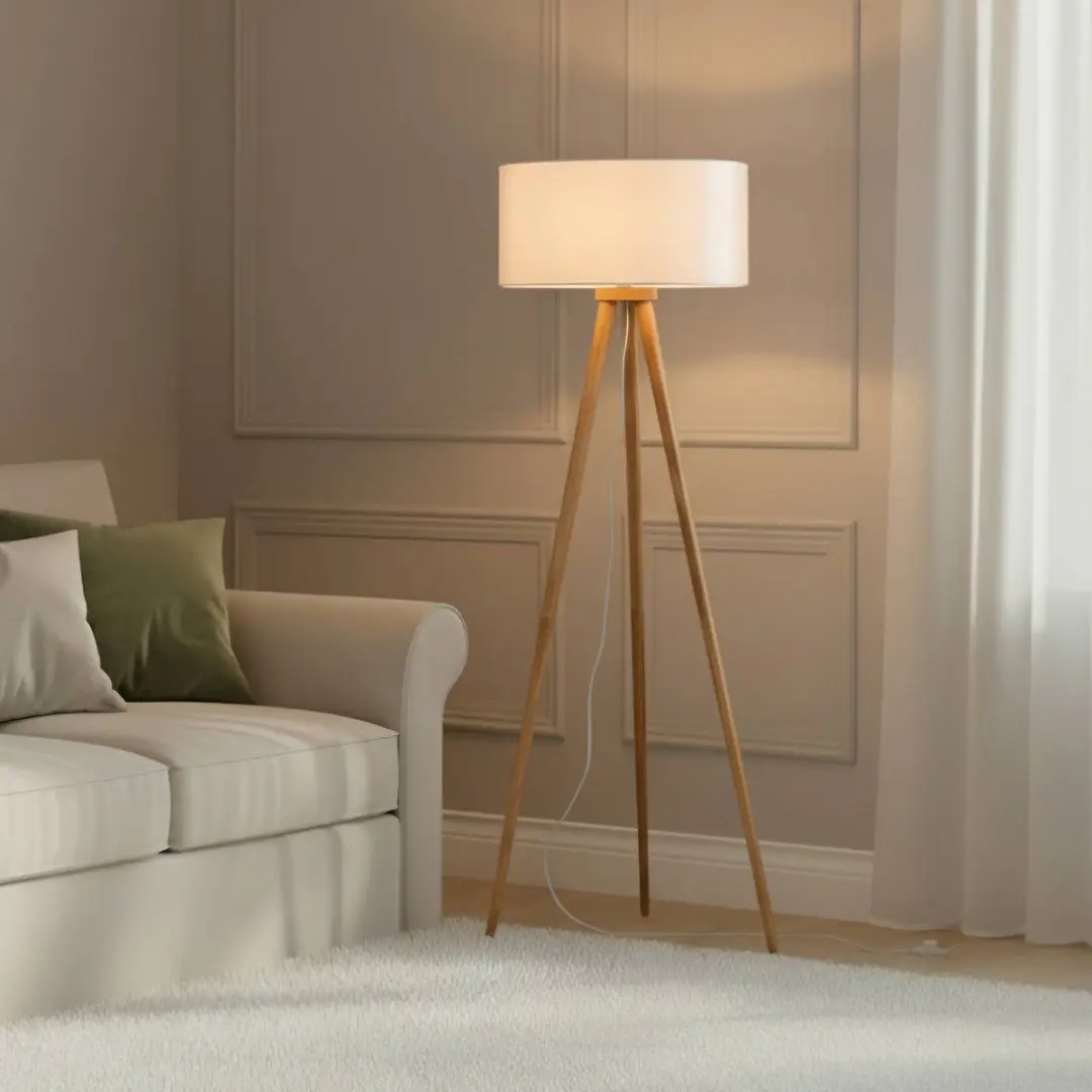 Lindby Vloerlamp Rubberhout Wit 150cm - E27