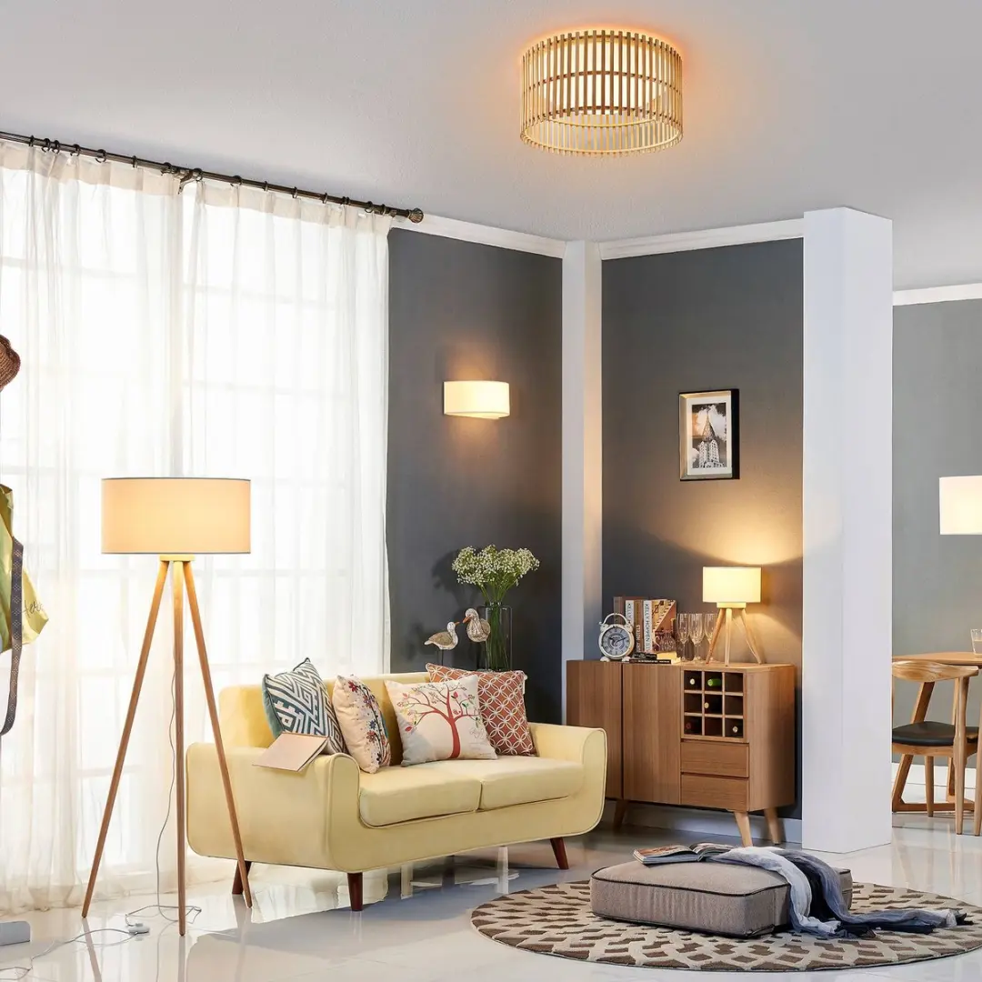 Lindby Vloerlamp Rubberhout Wit 150cm - E27
