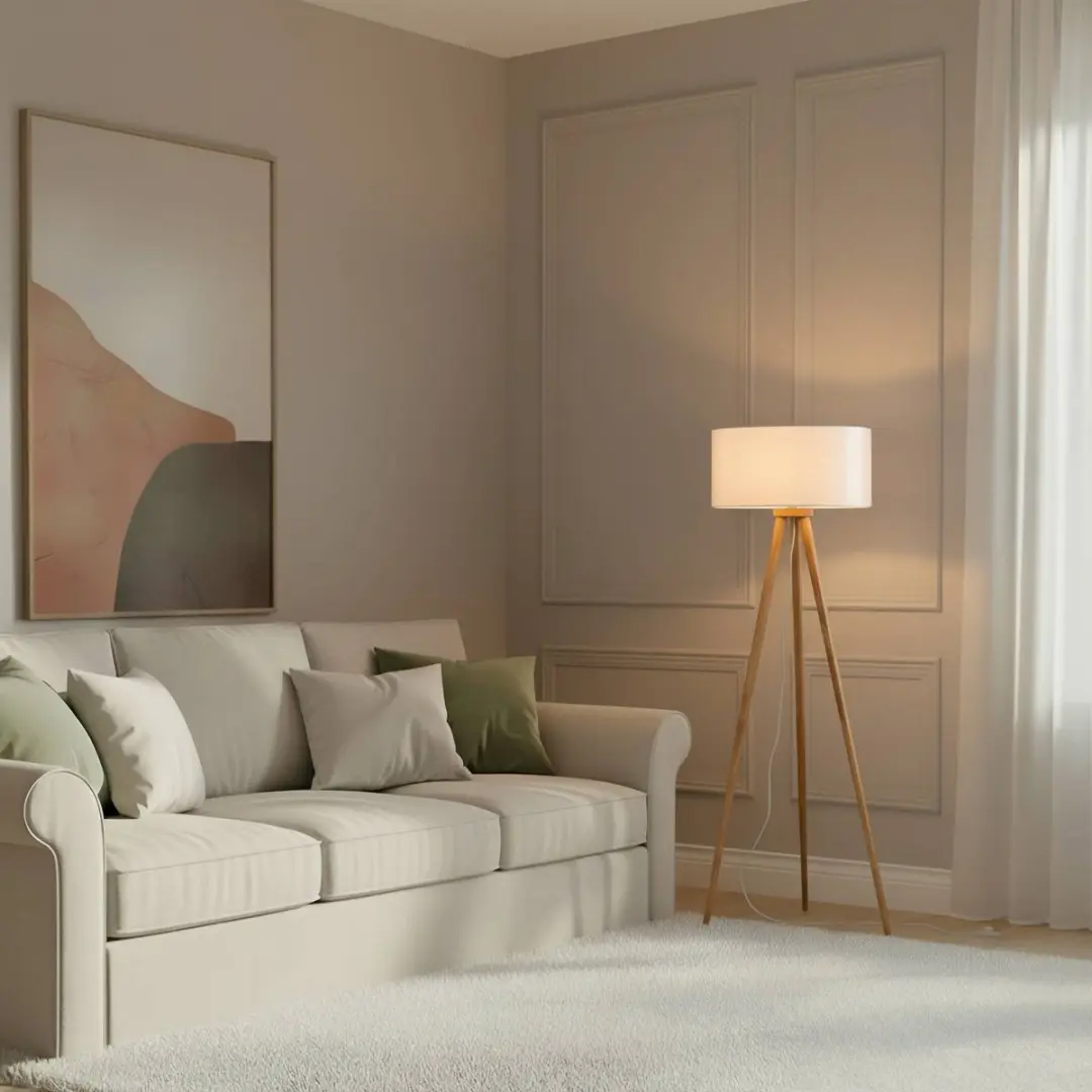 Lindby Vloerlamp Rubberhout Wit 150cm - E27
