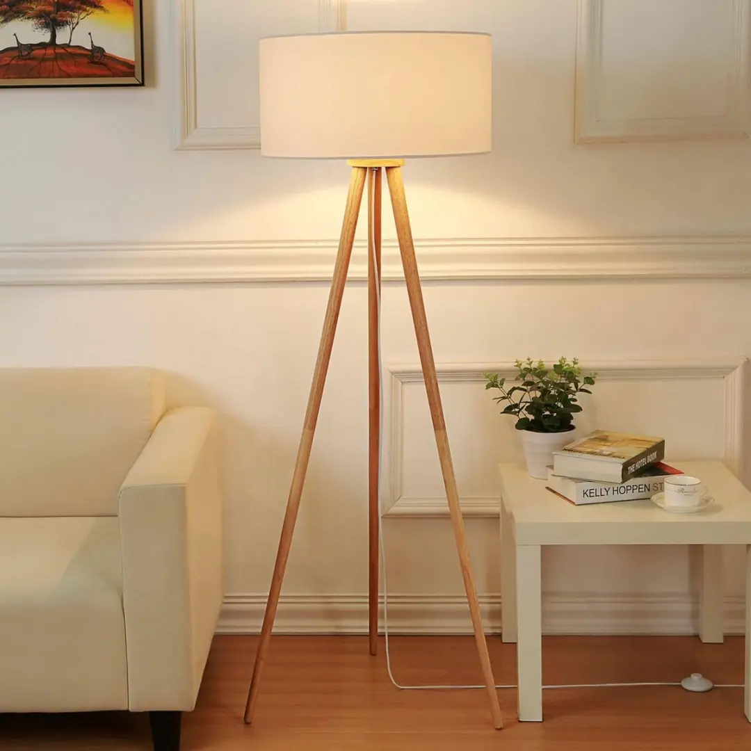 Lindby Vloerlamp Rubberhout Wit 150cm