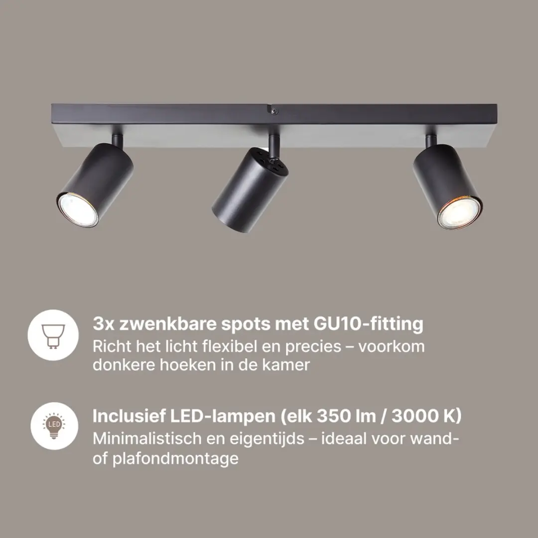 Brilliant Jello Plafondspot GU10 3x4,5W - 3000K - Mat zwart