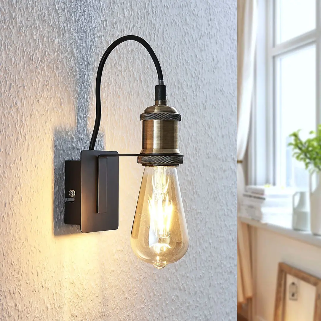 Lindby Wandlamp Metaal Antiek Messing Zwart - E27
