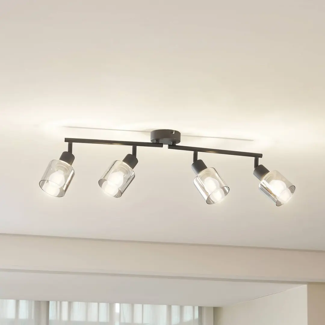 Lindby Buitenspot 4-Licht Glas - E14 - Rookgrijs/Zandzwart