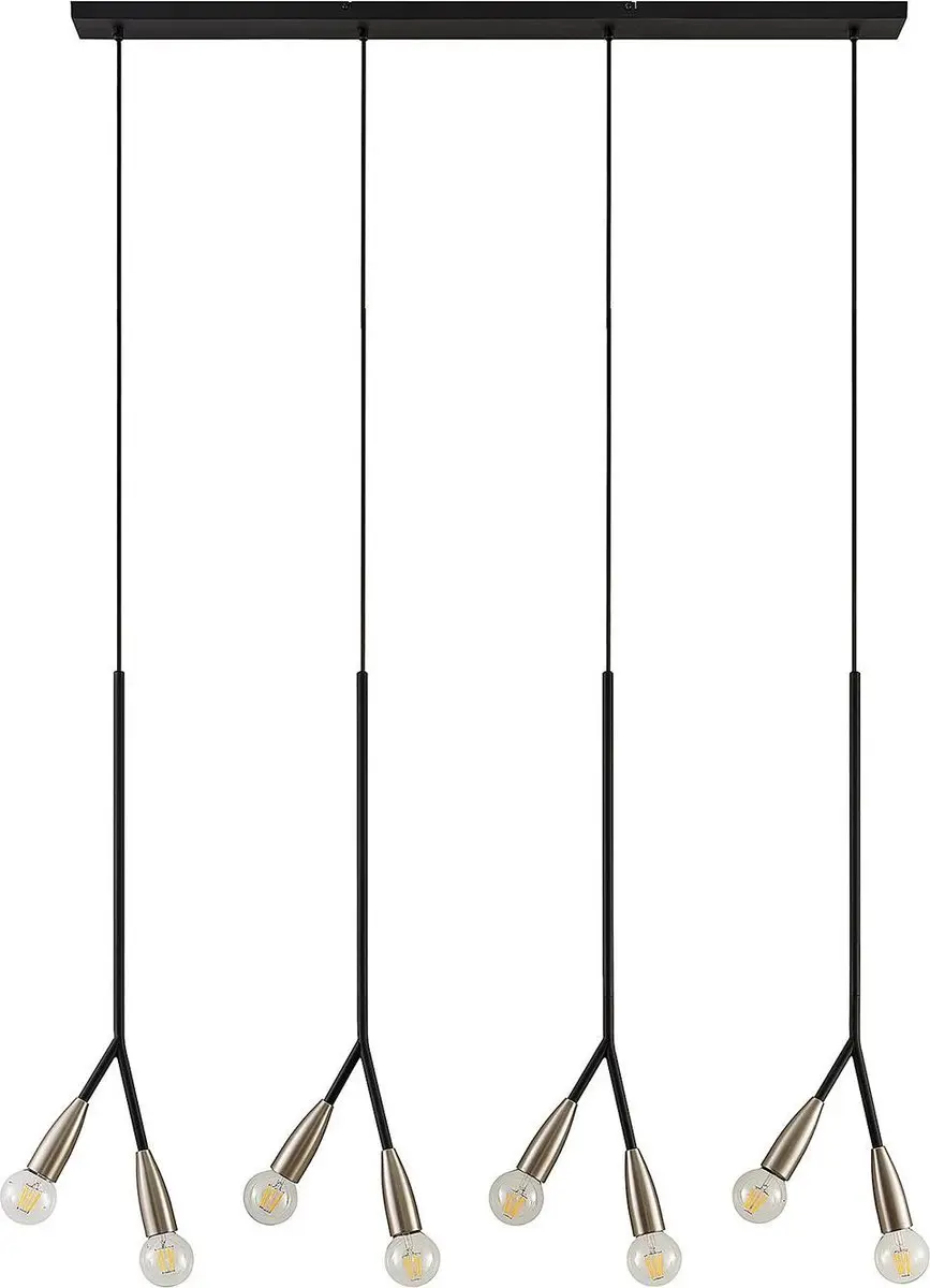 Lucande Hanglamp 8-lichts Metaal Aluminium - E27 - Zwart/Messing