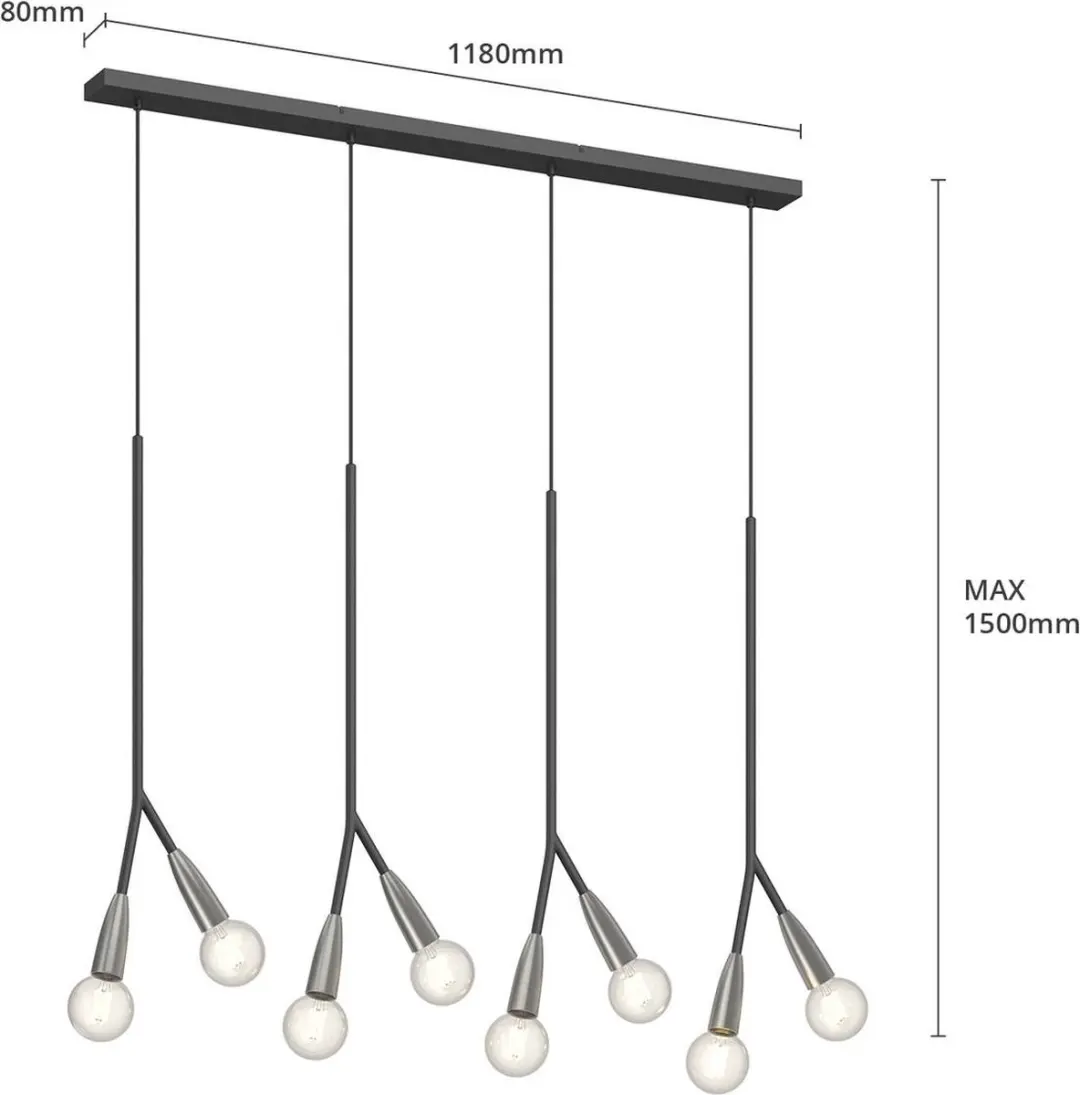 Lucande Hanglamp 8-lichts Metaal Aluminium - E27 - Zwart/Messing