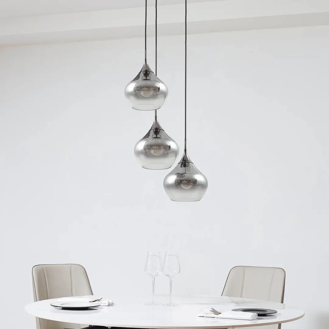 Lucande Hanglamp 3-Lichts - 20cm - Rookgrijs/Zwart
