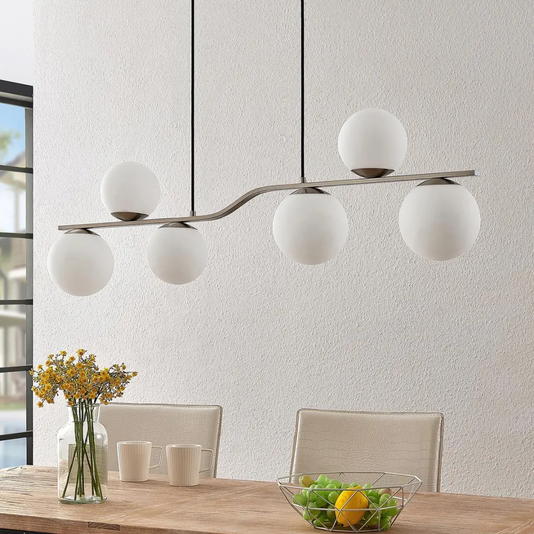 Lindby Hanglamp 6-Lichts Glas Metaal 32cm - E14 - Wit/Nikkel
