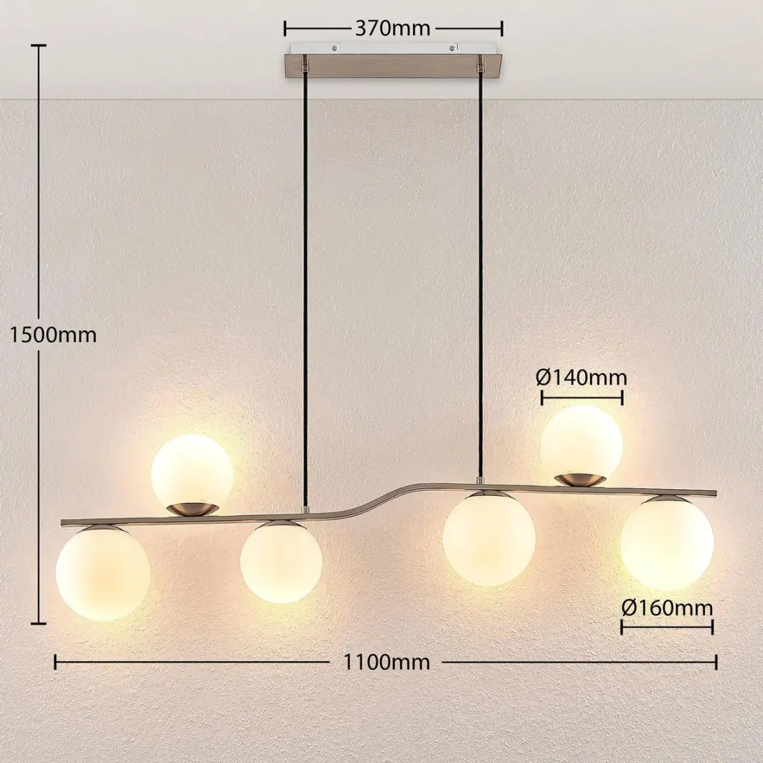 Lindby Hanglamp 6-Lichts Glas Metaal 32cm - E14 - Wit/Nikkel