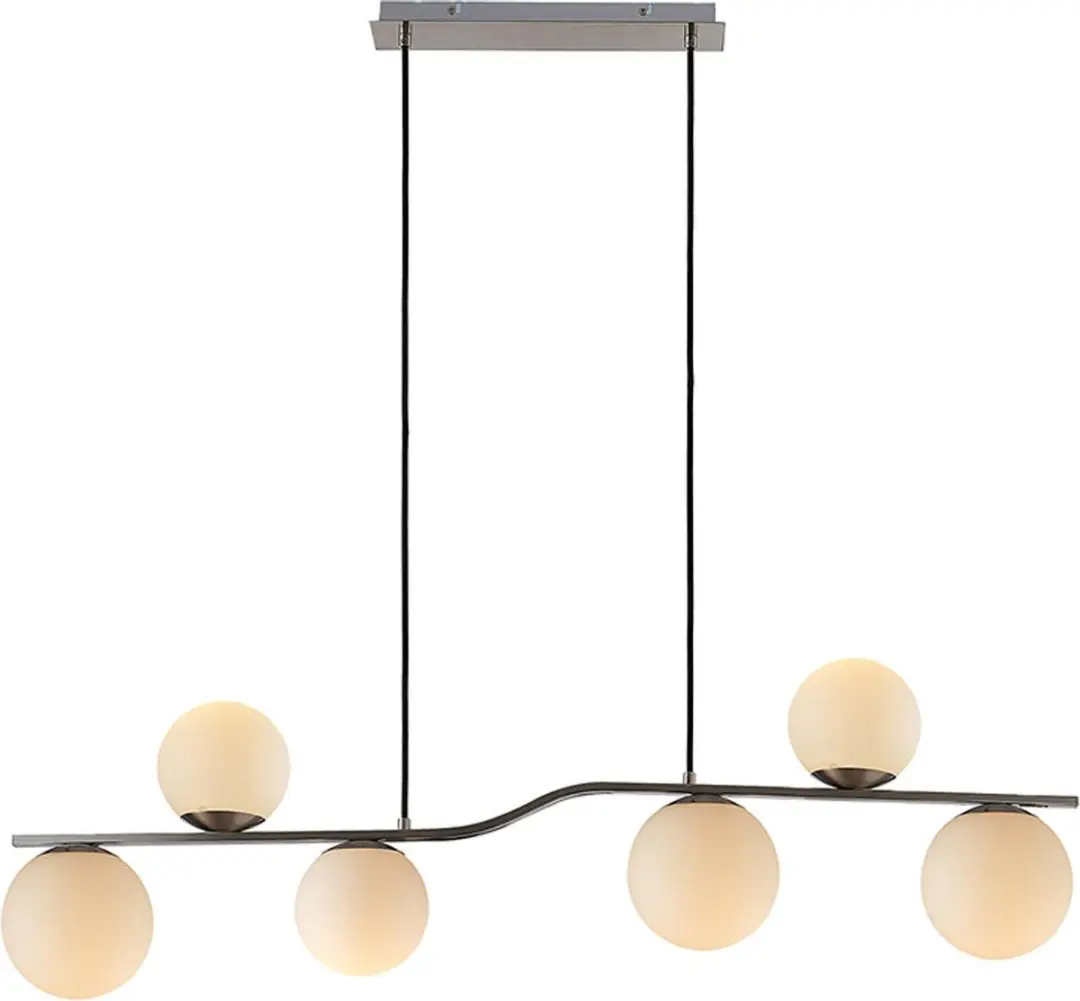 Lindby Hanglamp 6-Lichts Glas Metaal 32cm - E14 - Wit/Nikkel