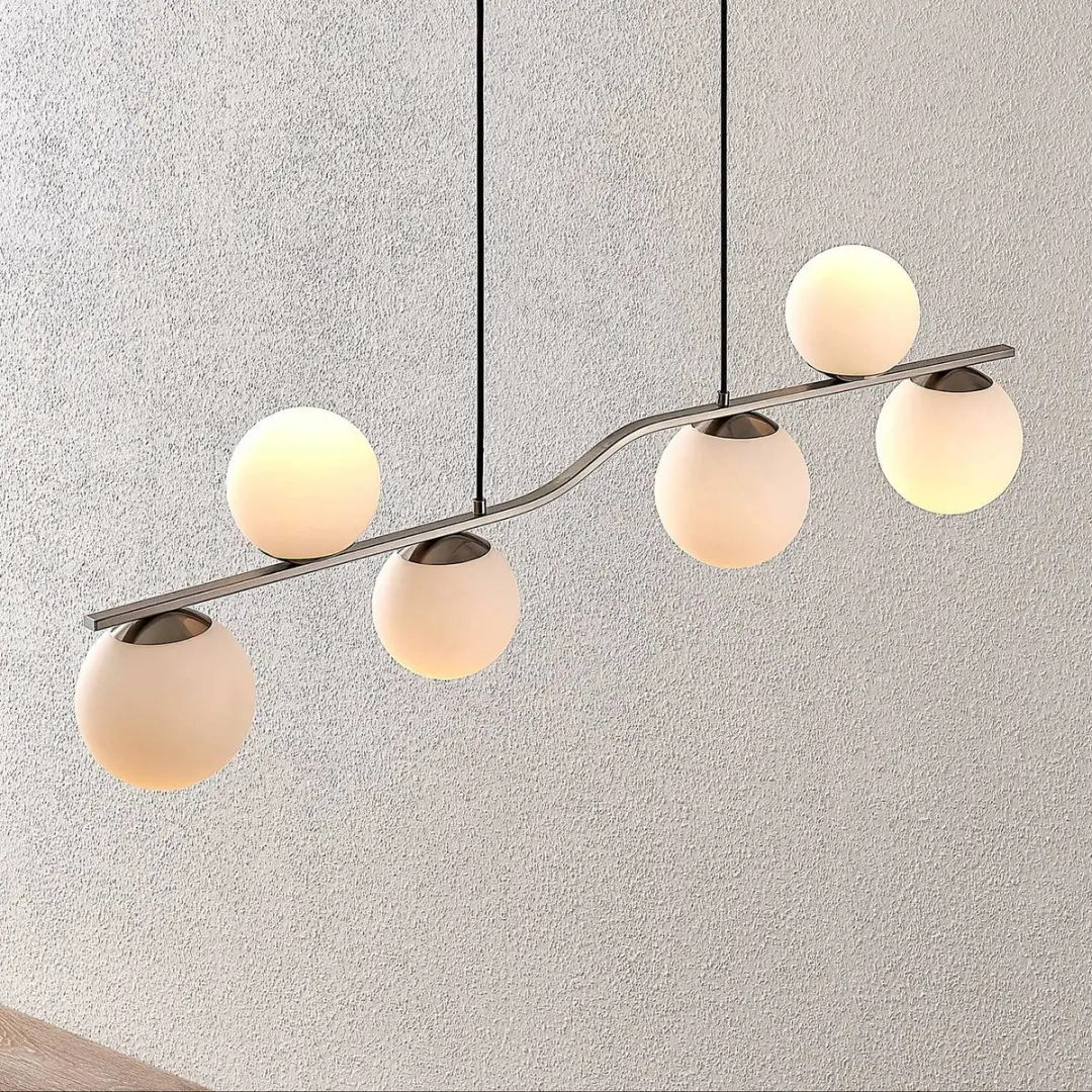 Lindby Hanglamp 6-Lichts Glas Metaal 32cm - E14 - Wit/Nikkel