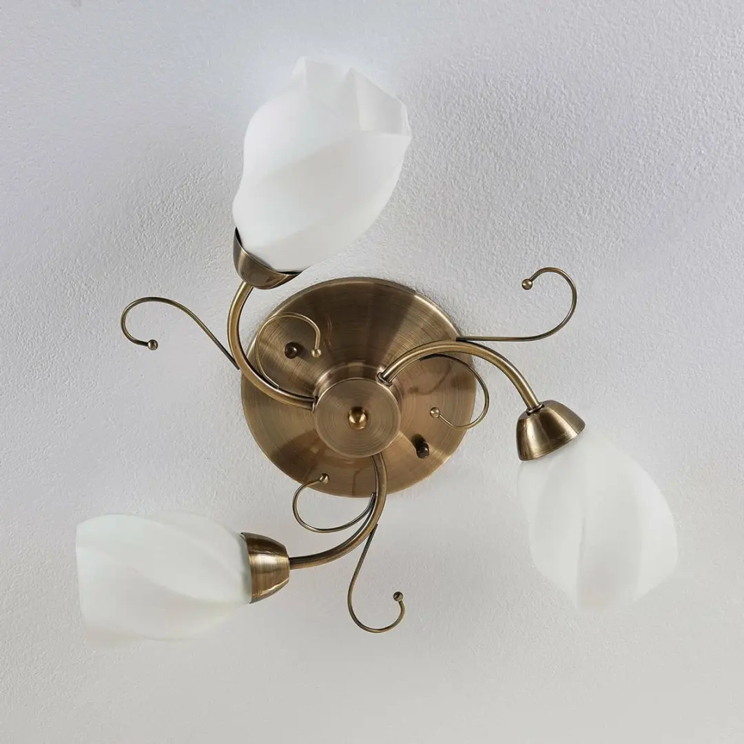 Lindby Plafondlamp 3-lichts H55cm - Wit/Klassiek messing