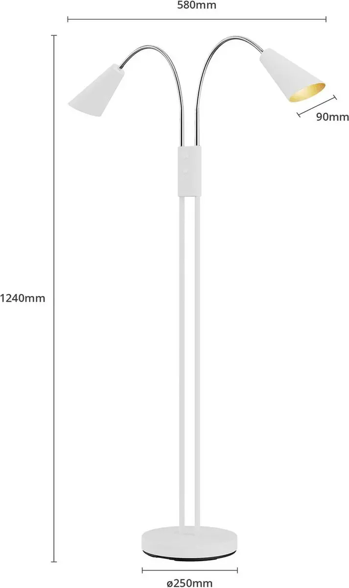 Lucande Vloerlamp 2-licht Metaal H124cm GU10 Wit/Goud